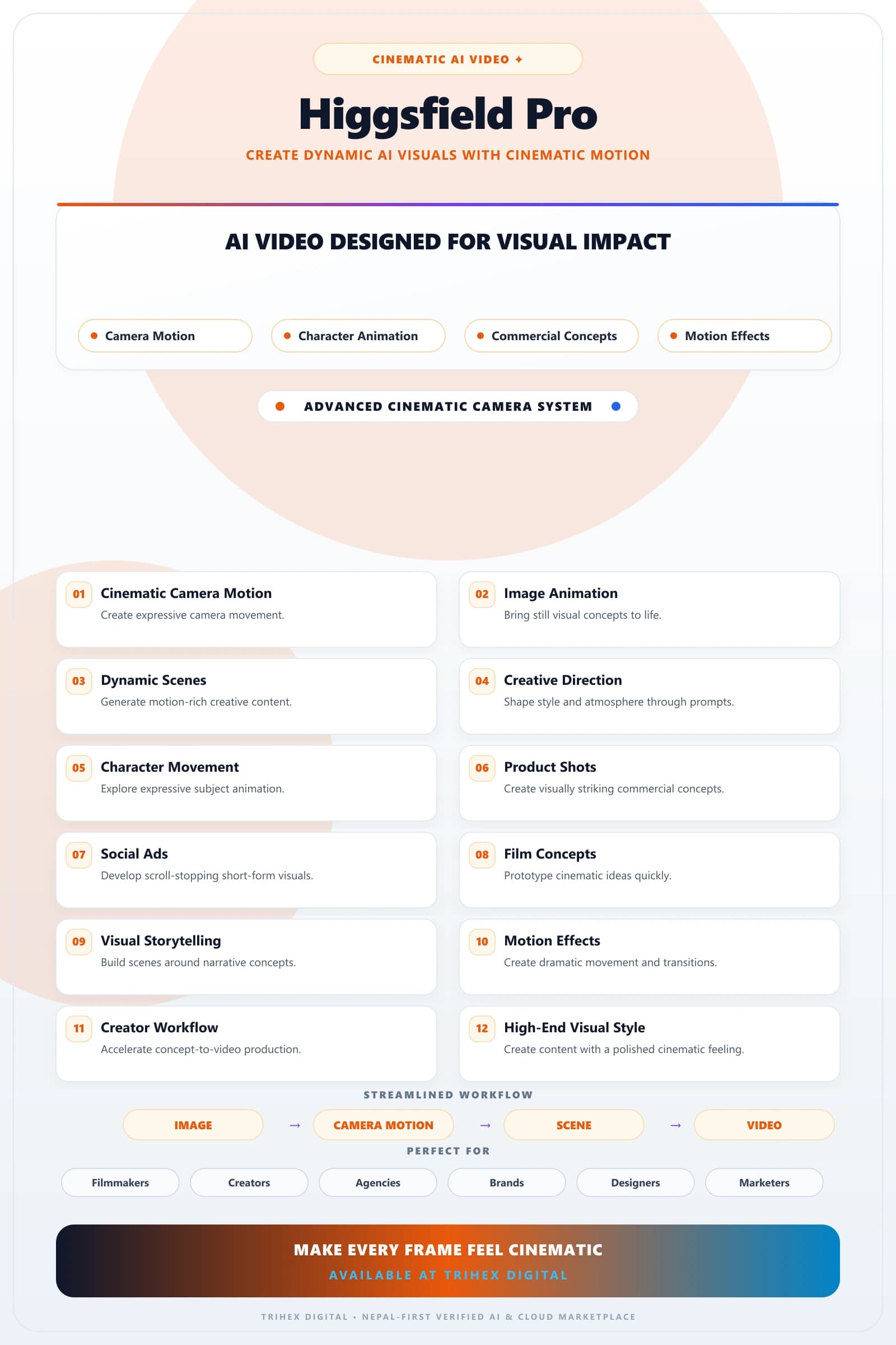 Higgsfield Pro — 12 Months feature infographic